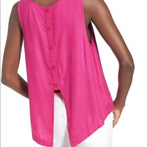 Pink button back faux wrap tank